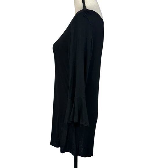 APT 9 Large Top Floral Embroidered 3/4 Bell Sleeves Stretch Wide Neckline Black - Picture 6 of 9